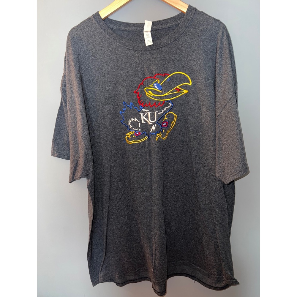 Jerzees Kansas Jayhawks Embroidered T-Shirt Mens 3XL Charcoal Grey Dri-Power KU